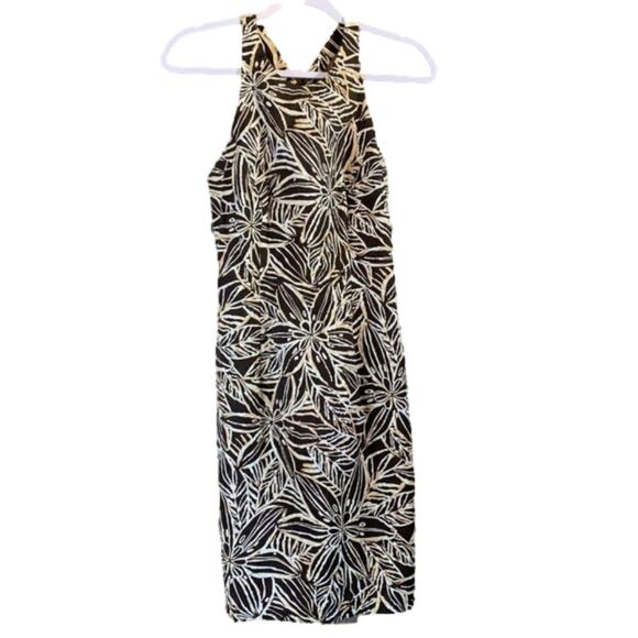 Muse Tropical Print Fitted Sleeveless T-Back Dress Brown Ivory Size 4 - Picture 2 of 11